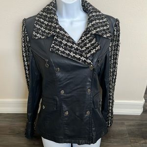 White House Black Market Jacket; tweed pieced coated moto jacket